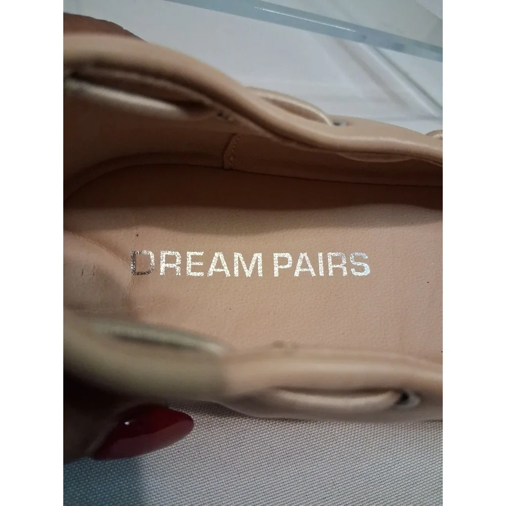Dream Pairs Women's Beige Ballet Flats Square Toe Bow Slip On Shoes Size 9